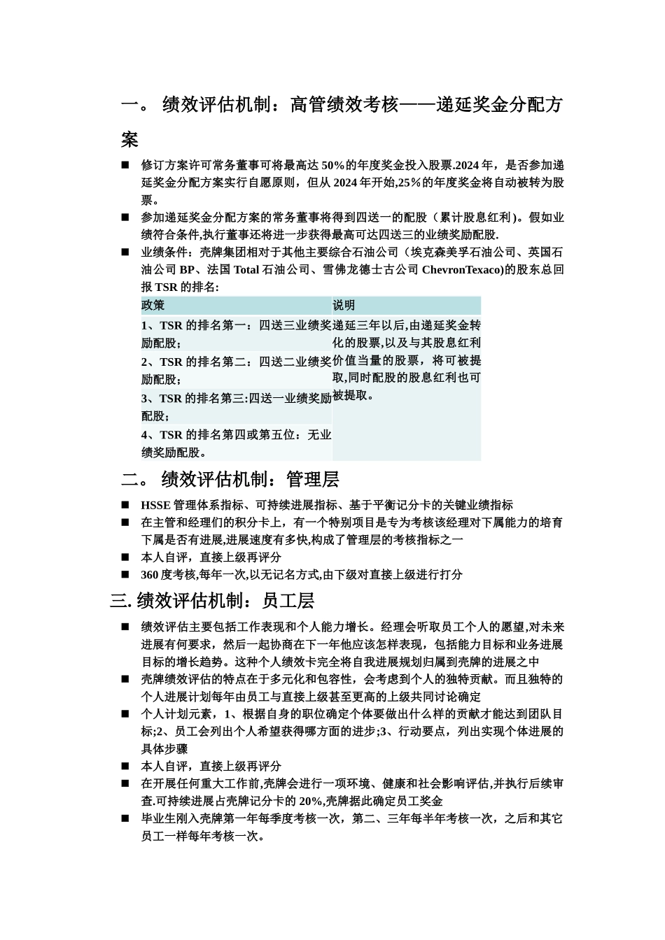 壳牌石油高层、管理层、员工绩效评估机制_第1页