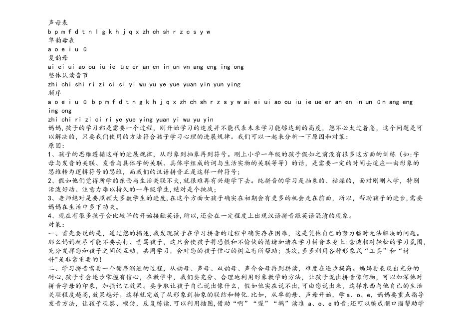 声母韵母整体认读音节表及一年级拼音学习的二种方法_第3页