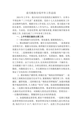 壶天税务分局2024年半年工作总结