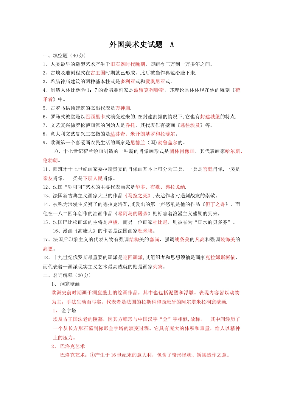 外国美术史-复习提纲--大学期末考试简单试题总结_第1页