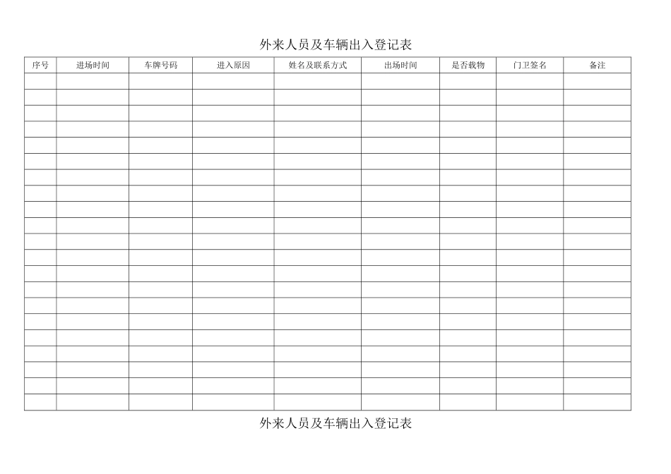 外来人员及车辆出入登记表_第1页