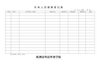 外来人员健康登记表