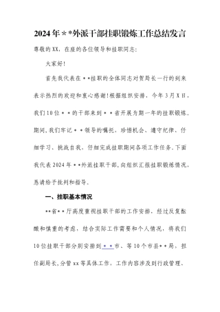 外派干部挂职锻炼工作总结发言