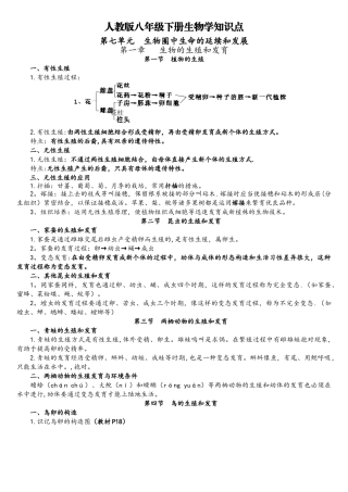 2025年人教版八年级下册生物学知识点