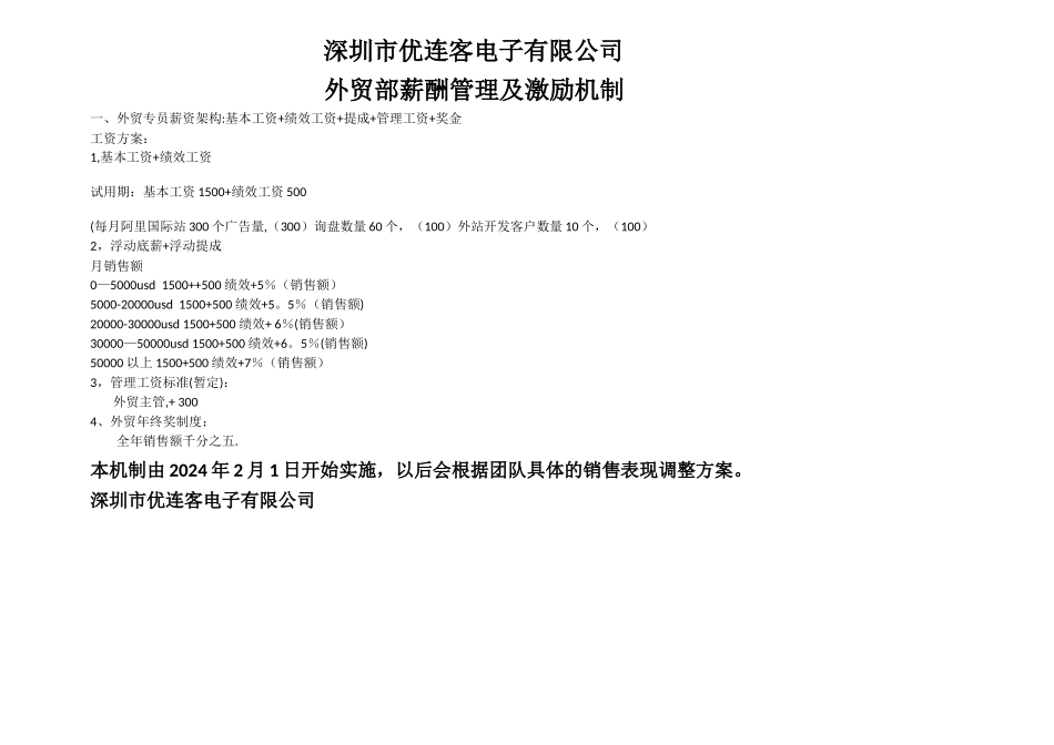 外贸业务员薪资奖励方案_第1页