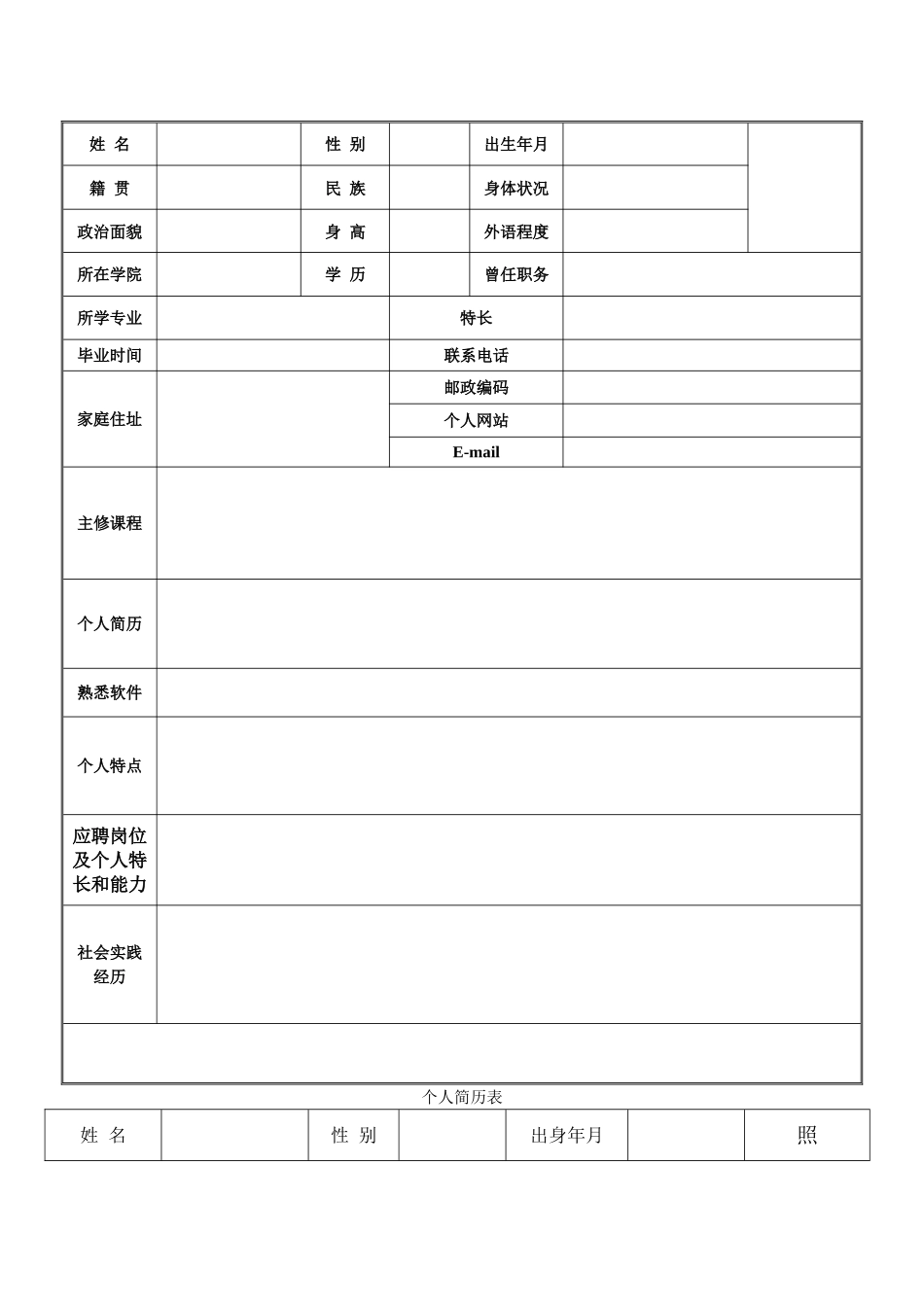 多种标准的个人简历word表格_第2页