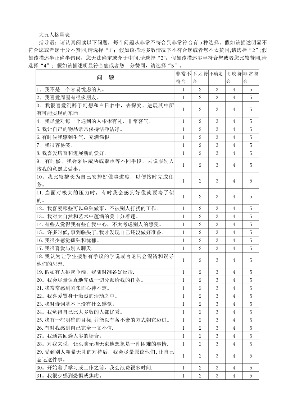 大五人格量表及计分方法_第1页