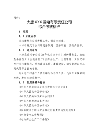 大唐某发电厂综合绩效考核标准奖惩的原则职责和内容安全生产和文明管理、工作纪律及行为规范