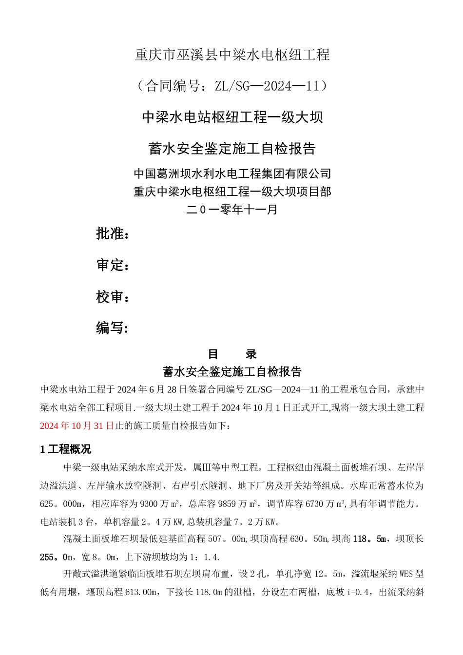 大坝蓄水安全鉴定施工自检报告_第1页