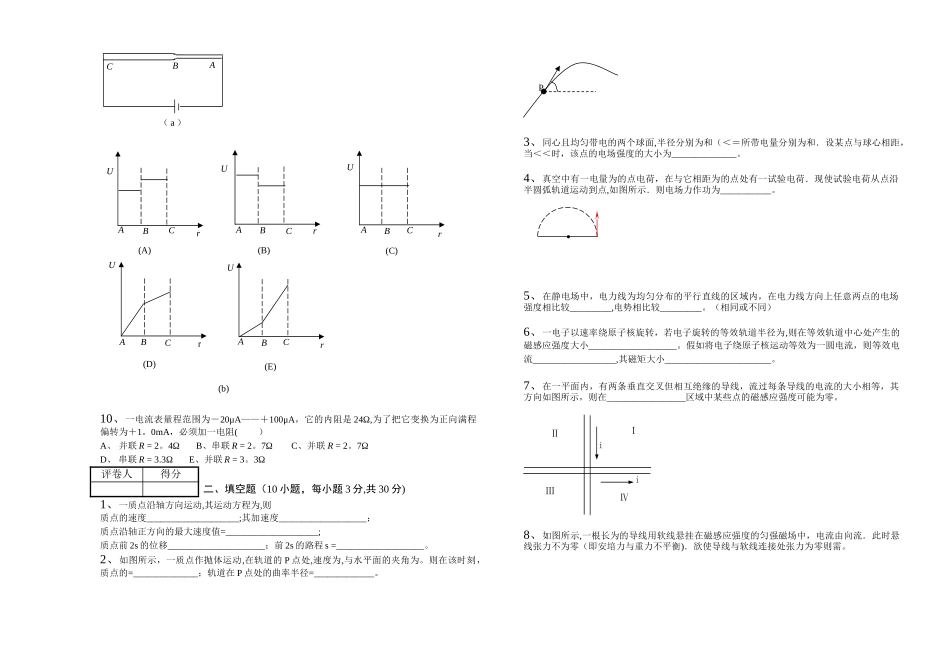 大学物理上期末考试试卷_第2页