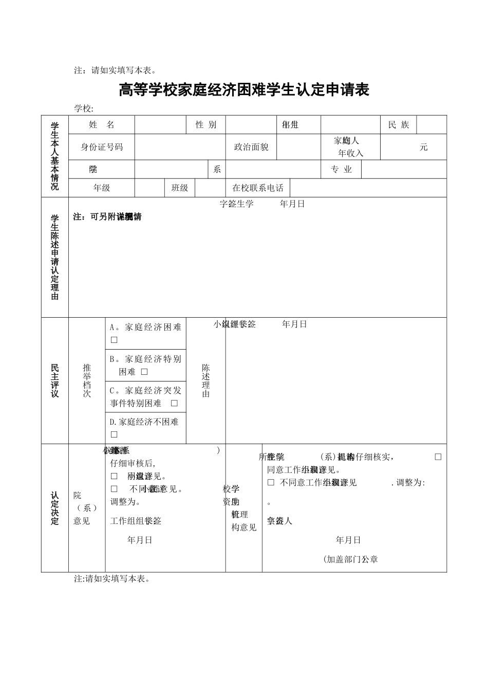 大学生助学金申请表贫困生申请表.doc_第2页
