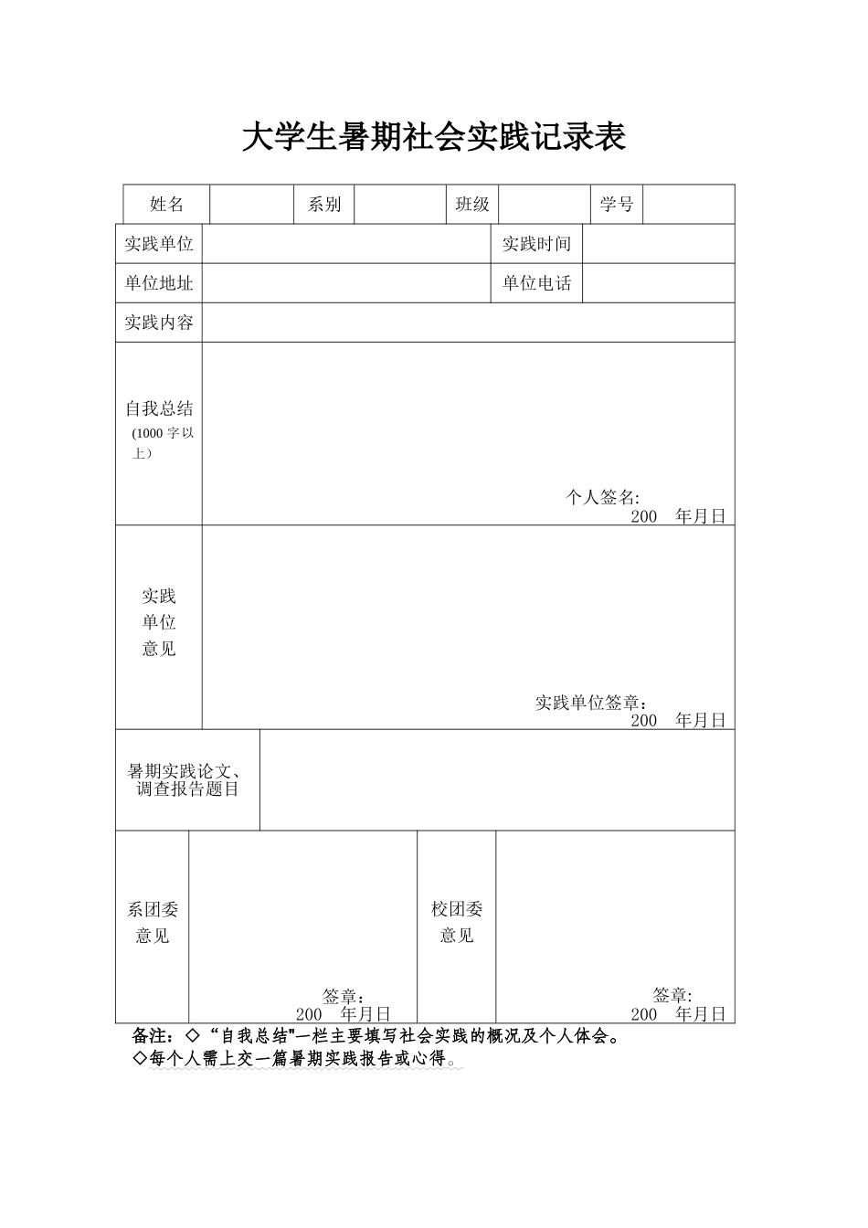 大学生暑期社会实践报告-表格及一份报告_第2页