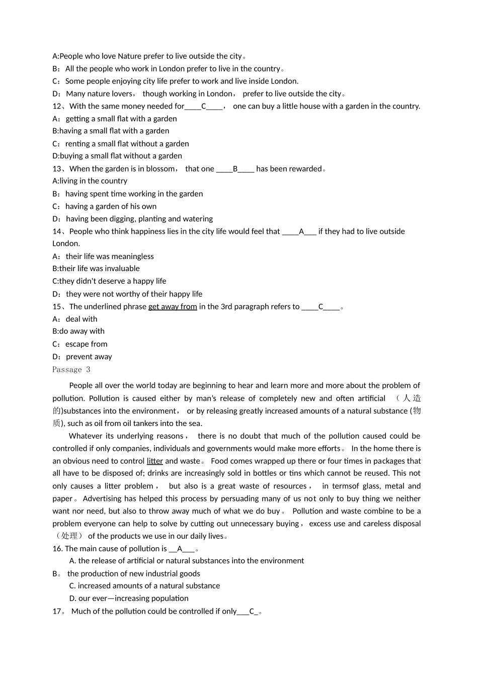 大学英语模拟试卷A_第3页