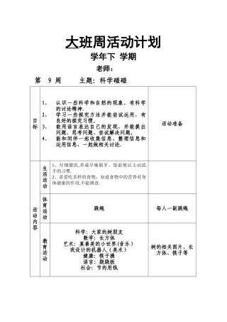 大班下学期周活动计划