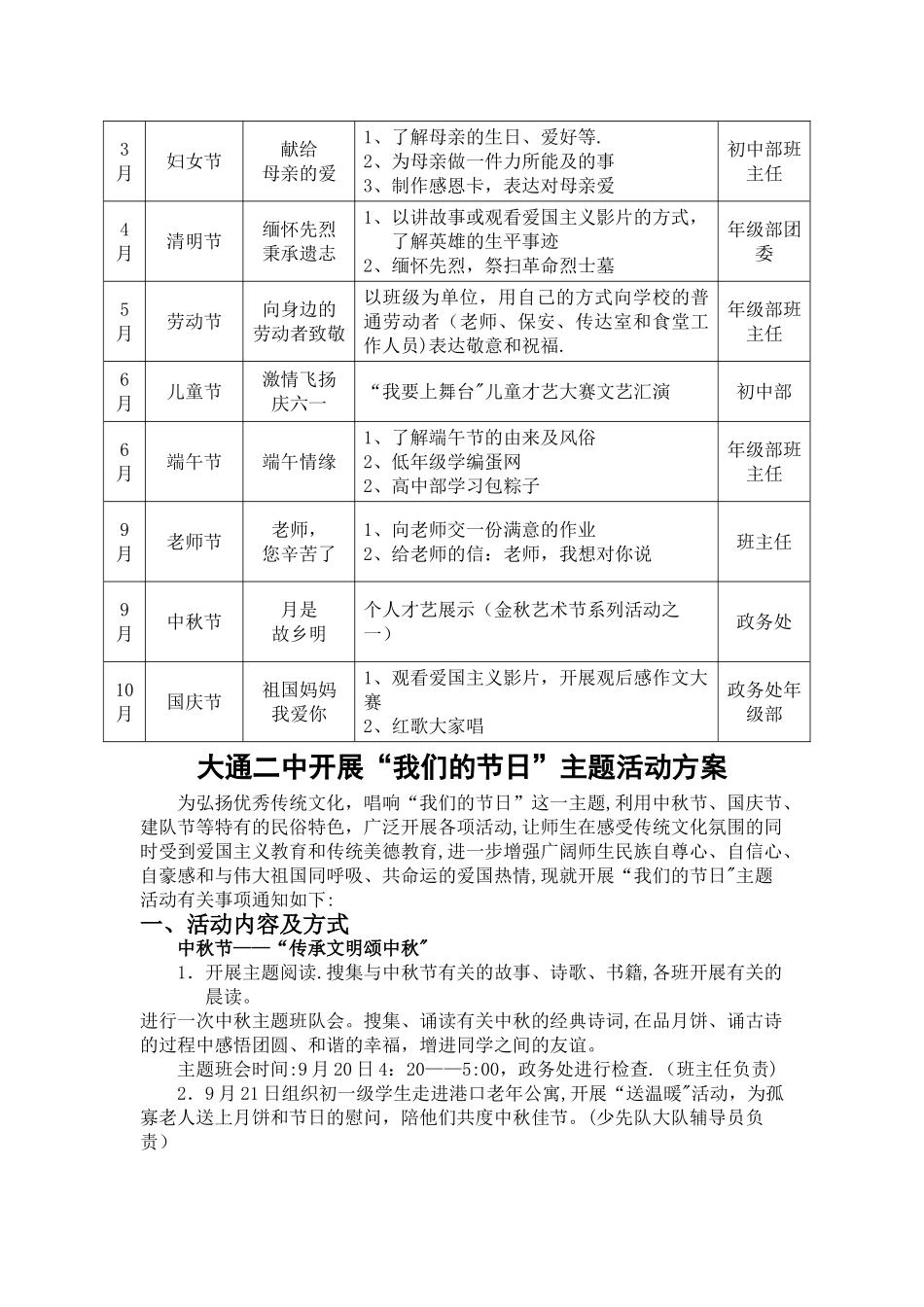 大通二中我们的节日长期活动计划_第2页