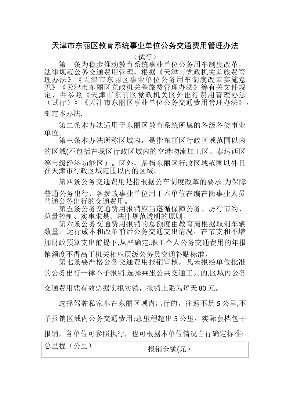 天津市东丽区教育系统事业单位公务交通费用管理办法_第1页
