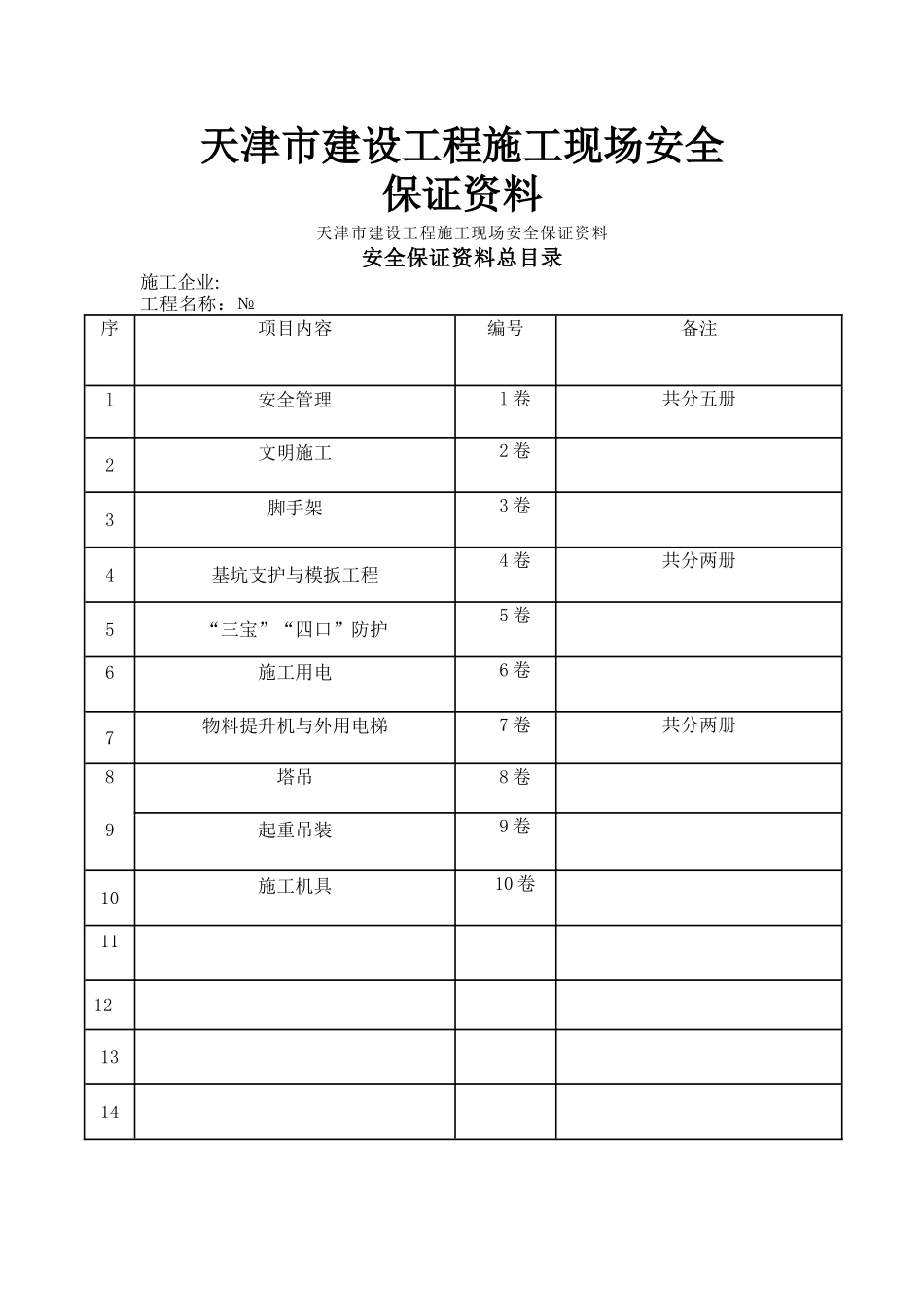 天津市建设工程施工现场安全保证资料精华版-word版_第1页