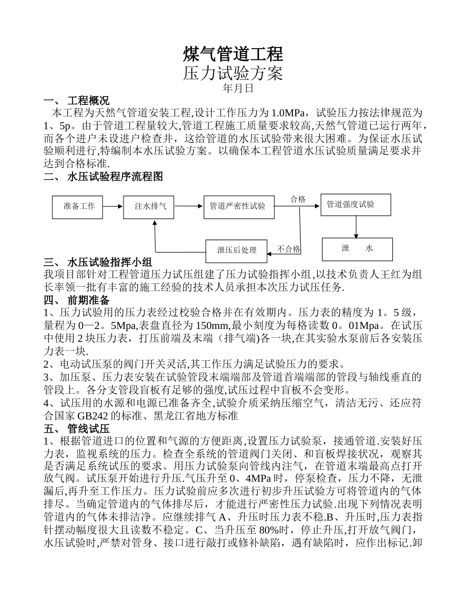 天然气管道试压方案_第1页