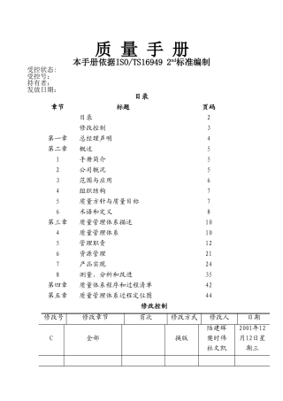 奇锐汽车公司质量手册