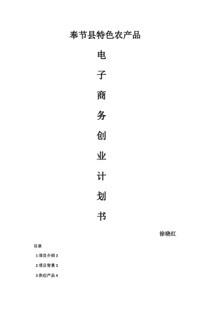 奉节县特色农产品电子商务创业计划书
