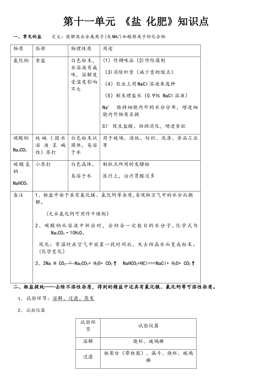 2025年九年级化学第十一单元知识点总结_第1页