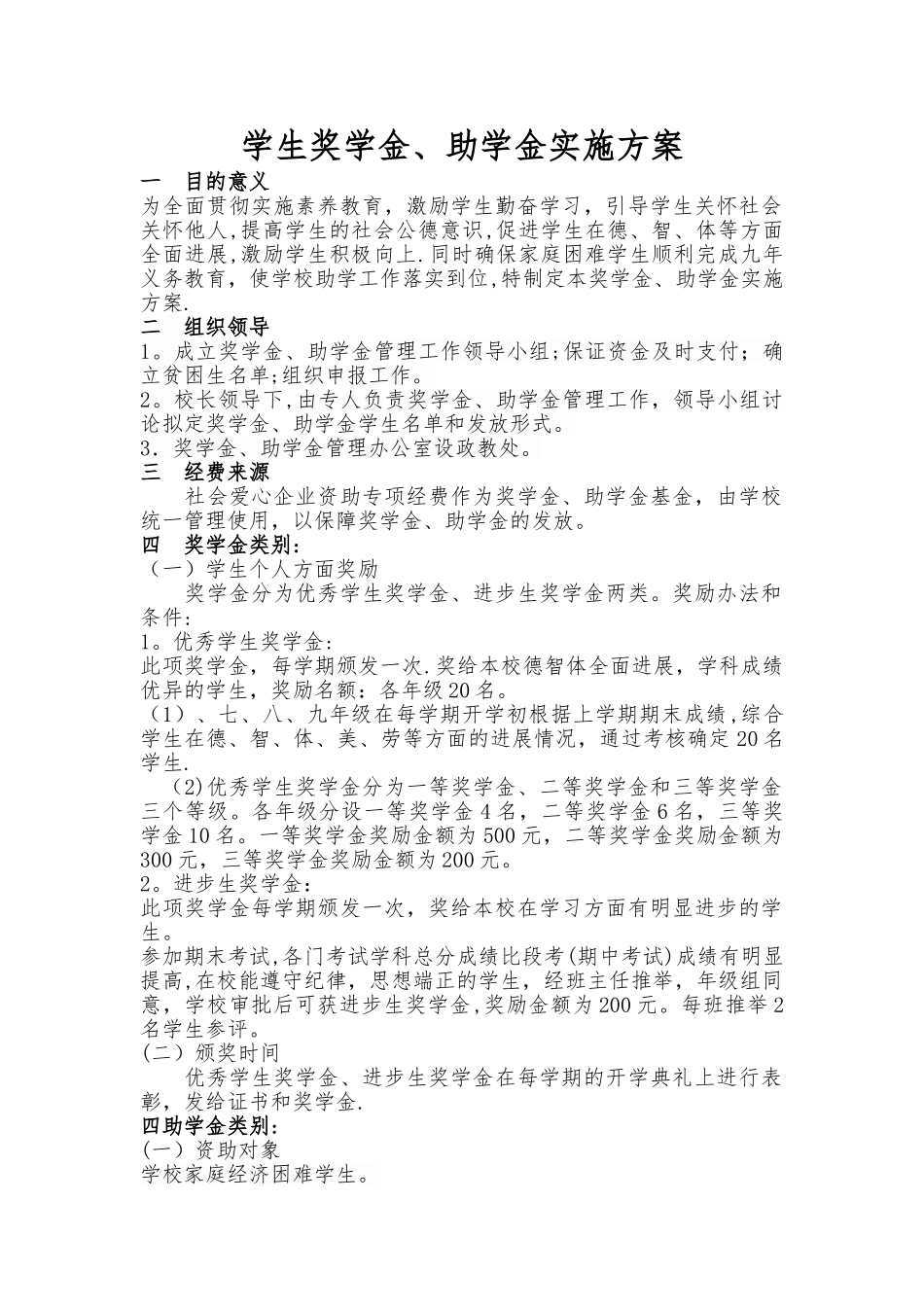 奖学金助学金发放方案_第1页