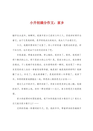 2025年小升初满分作文故乡