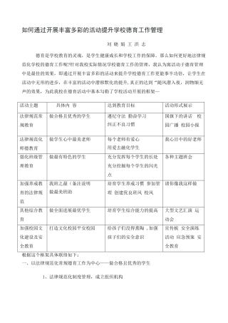 如何通过开展丰富多彩的活动提升学校德育工作管理