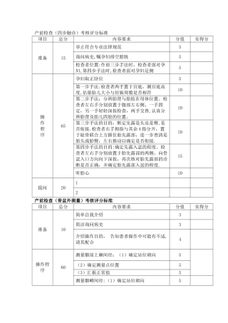 妇产科实训考核评分标准