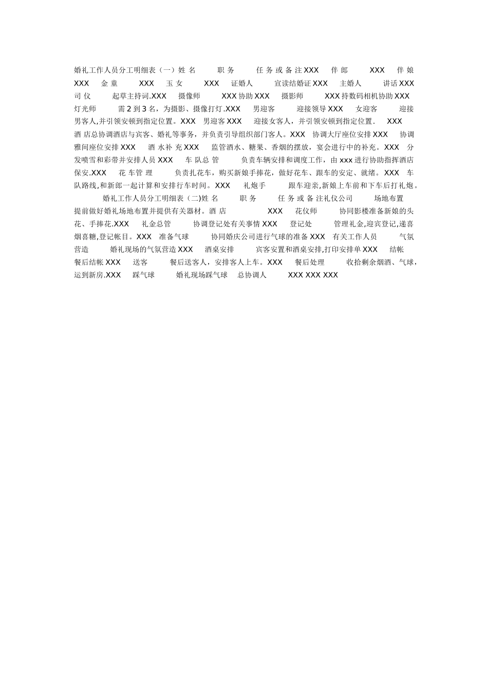 婚礼工作人员分工明细表_第1页