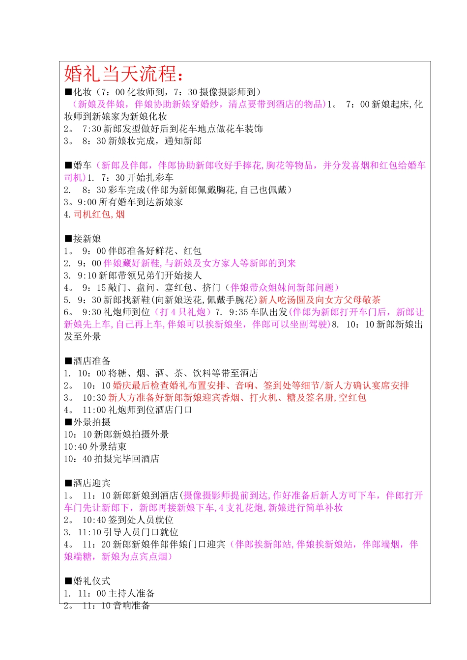 婚礼流程准备安排表_第3页