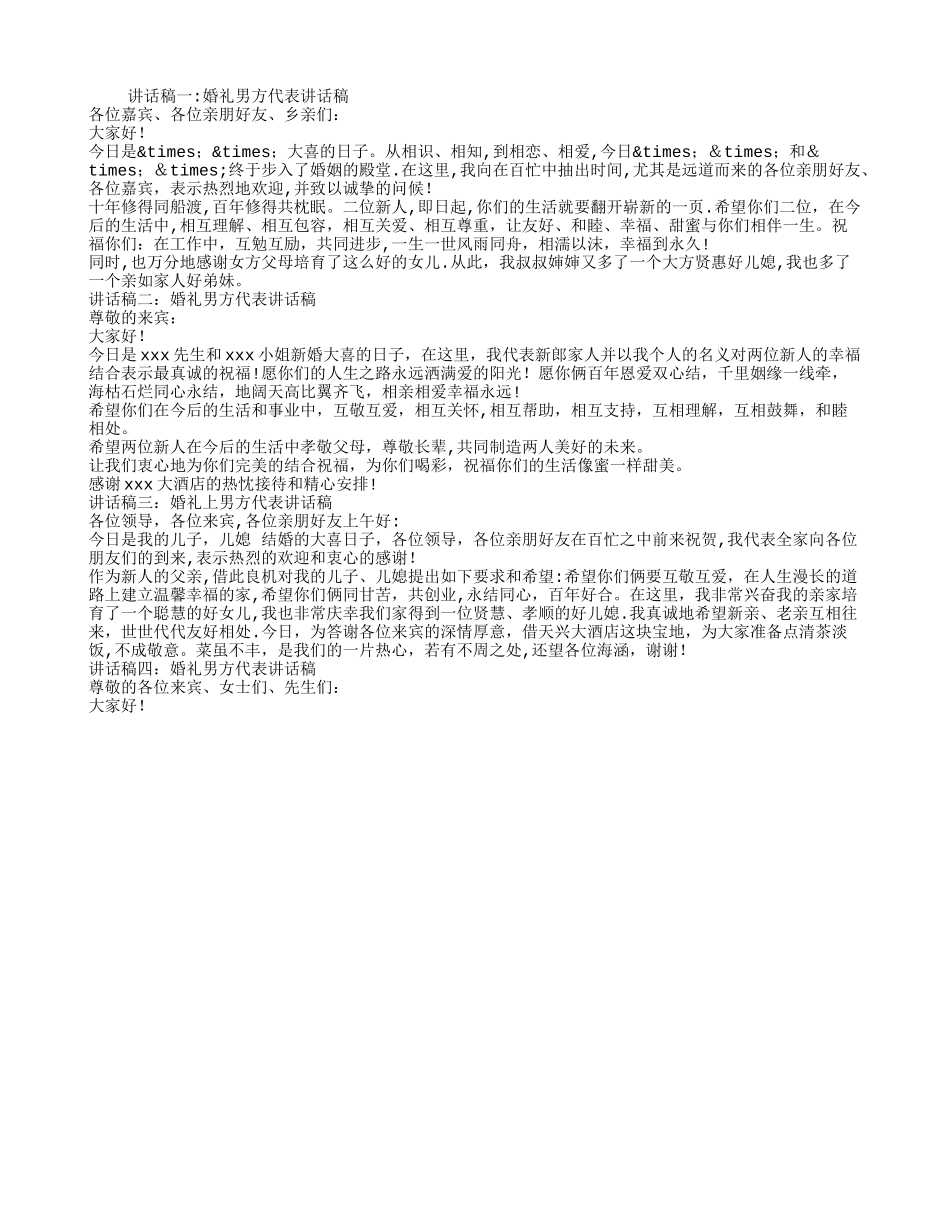 婚礼男方代表讲话稿_第1页