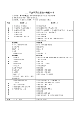 子宫平滑肌瘤临床路径表格