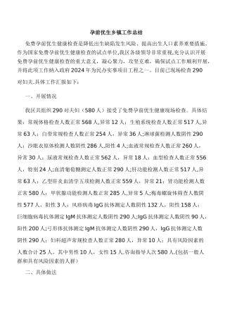 孕前优生乡镇工作总结