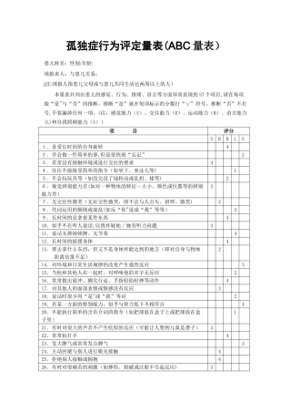 孤独症行为评定量表(ABC量表)