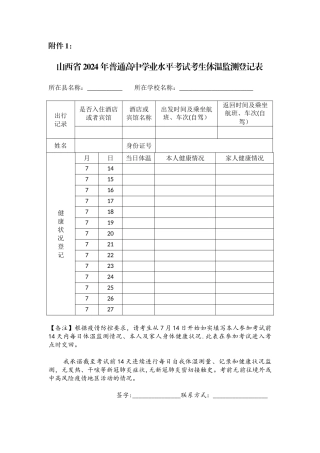 学业水平考试体温检测登记表