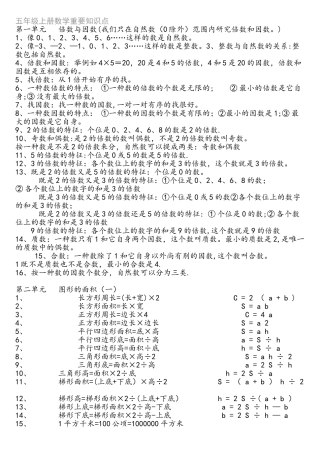 2025年五年级数学上册主要知识点