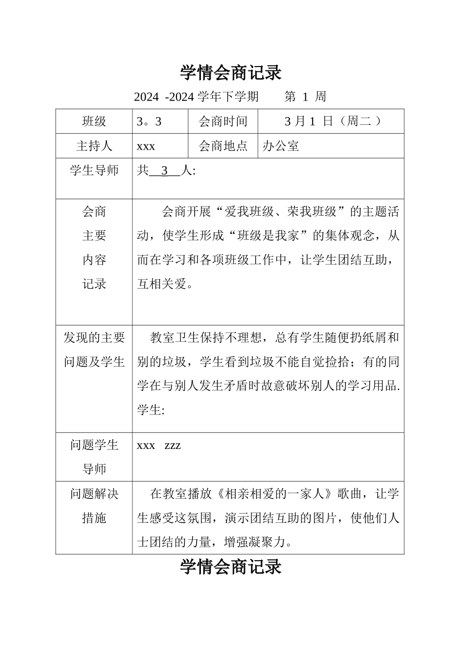 学情会商记录表_第1页