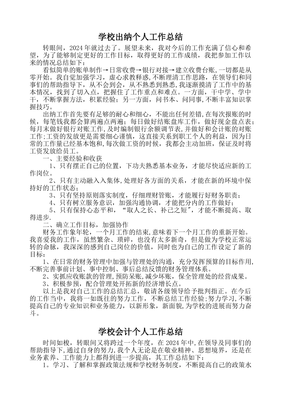 学校出纳、会计个人工作总结_第1页