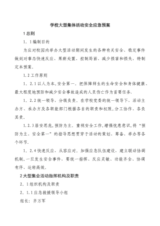 学校大型集体活动安全应急预案