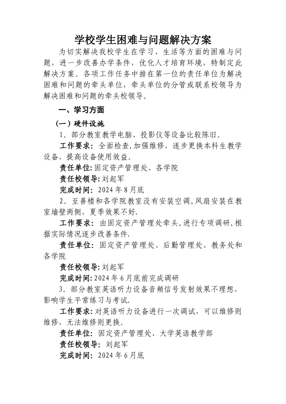 学校学生困难与问题解决方案_第1页