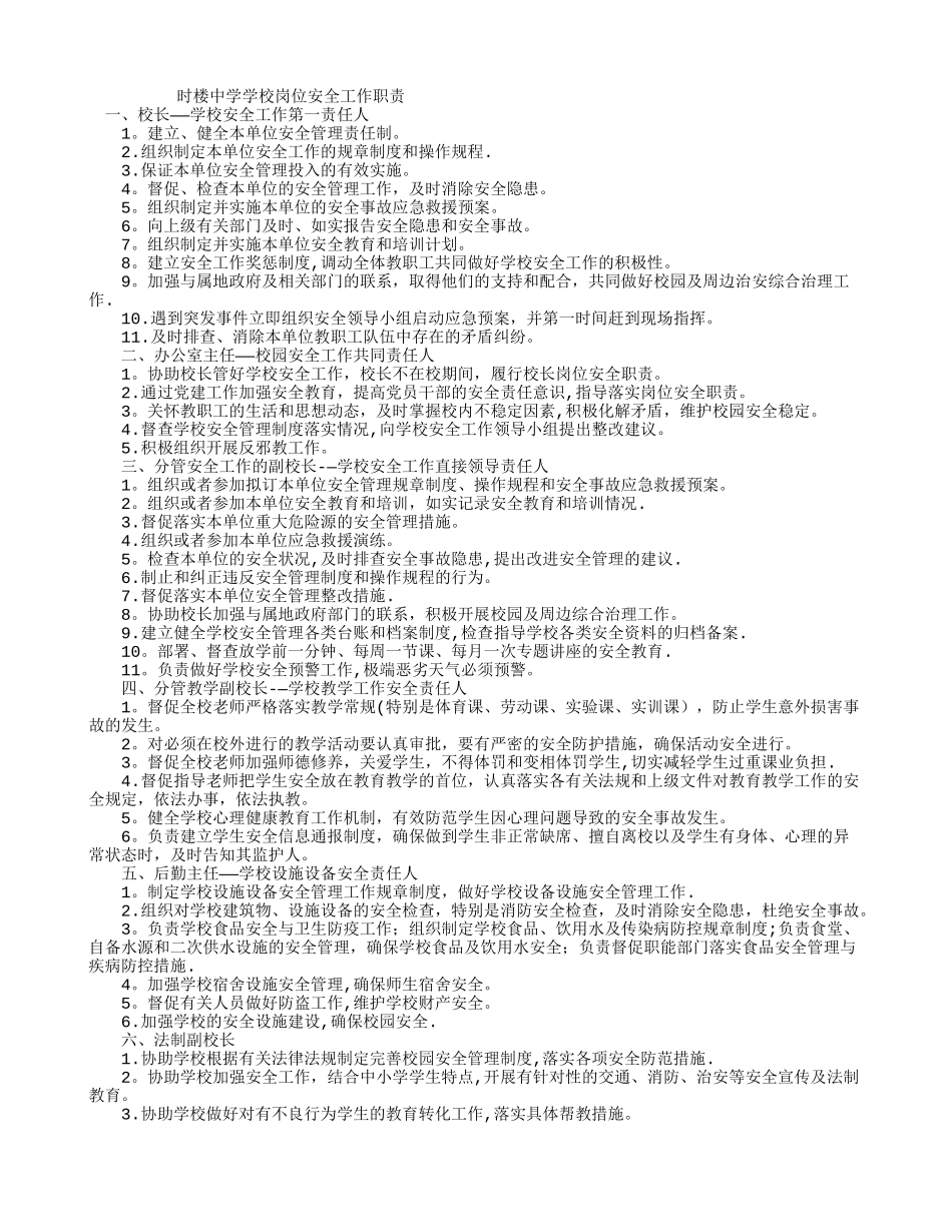 学校岗位安全工作职责_第1页