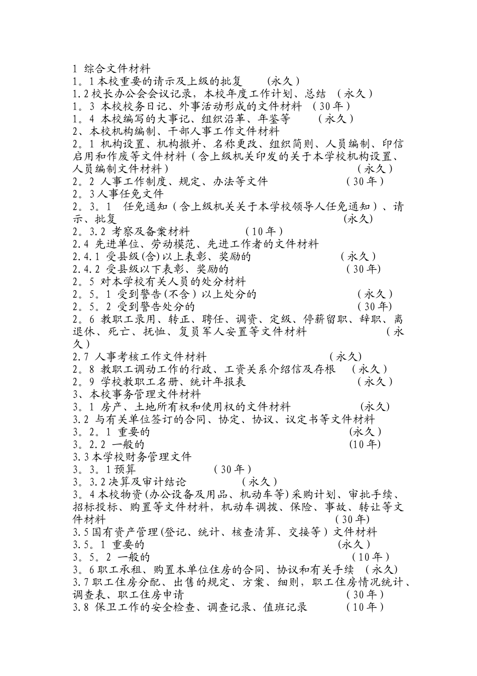 学校文件材料归档范围及保管期限表_第2页