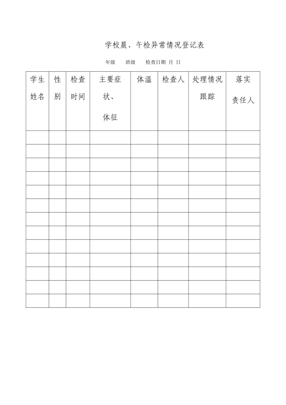 学校晨、午检异常情况登记表_第1页