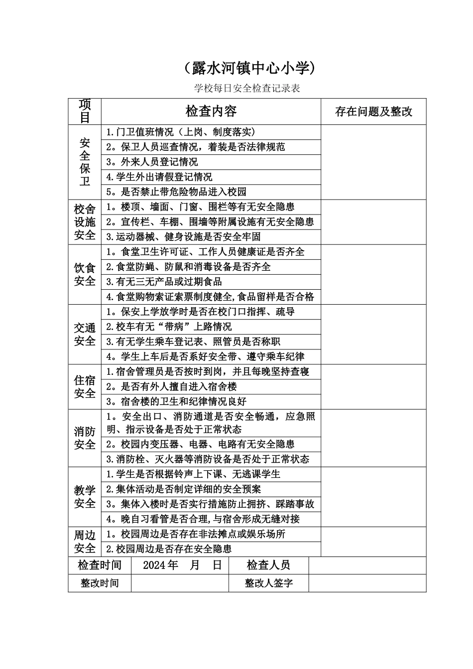 学校每日安全检查记录表_第1页