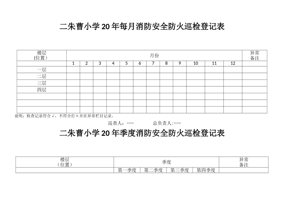 学校消防安全巡查记录表——每日每月每季度_第2页