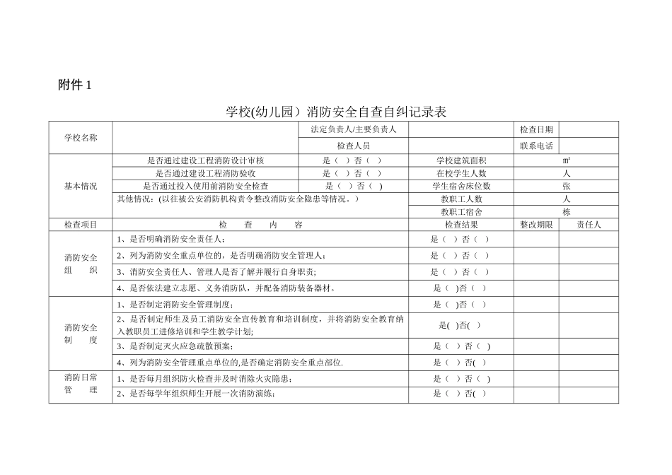 学校消防安全自查自纠记录表_第1页