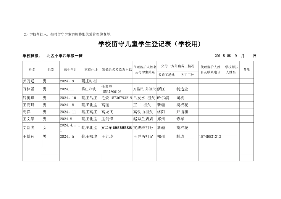 学校留守儿童学生登记表_第2页