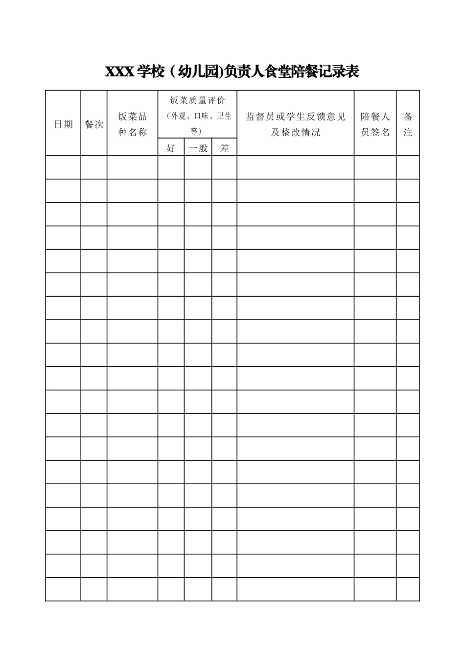 学校负责人食堂陪餐记录表_第1页