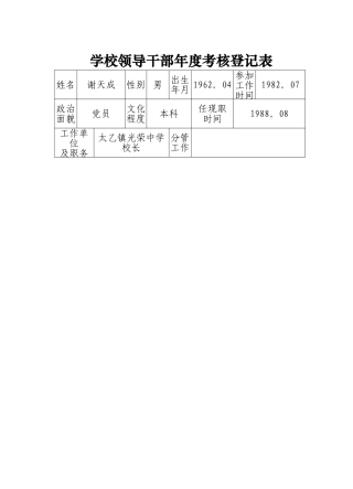 学校领导干部年度考核登记表
